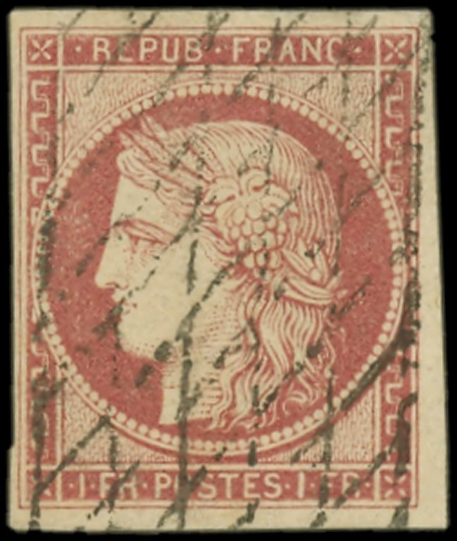 6     1f. Carmin, Oblitéré GRILLE SANS FIN, TTB - 1849-1850 Cérès