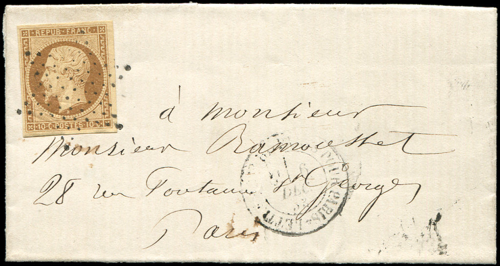 Let 9a   10c. Bistre Brun, Obl. ETOILE S. LSC, Càd LETTRE AFFie DE PARIS POUR PARIS 6/12/53, TTB, Cote Maury - 1852 Louis-Napoléon