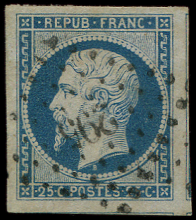 10   25c. Bleu, Grandes Marges, 3 Amorces De Voisin, Obl. PC 295, Superbe - 1852 Louis-Napoléon
