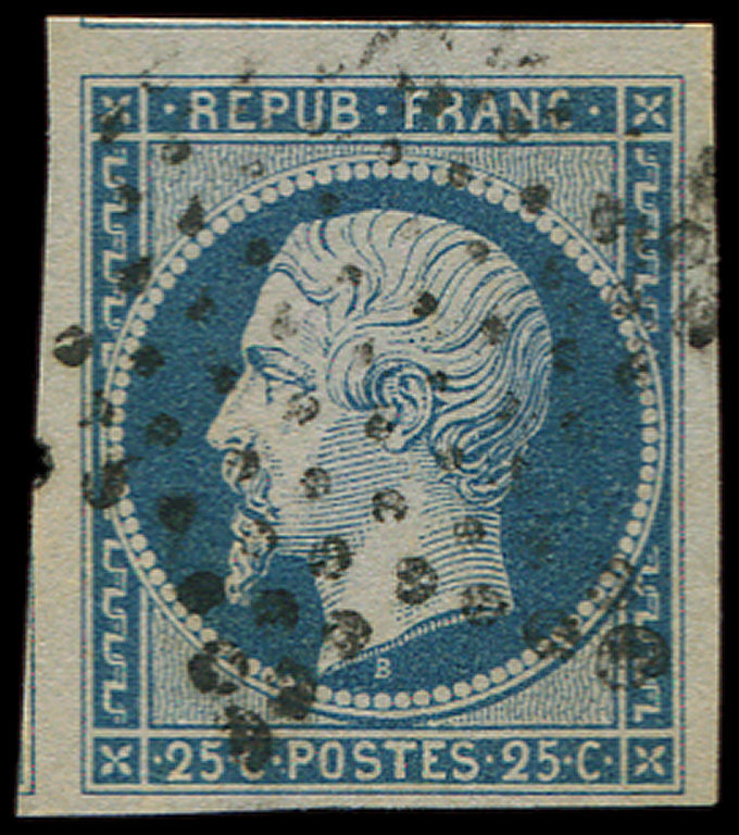 10   25c. Bleu, Grandes Marges, Filet De Voisin En Haut, Obl. Etoile, Superbe - 1852 Louis-Napoléon