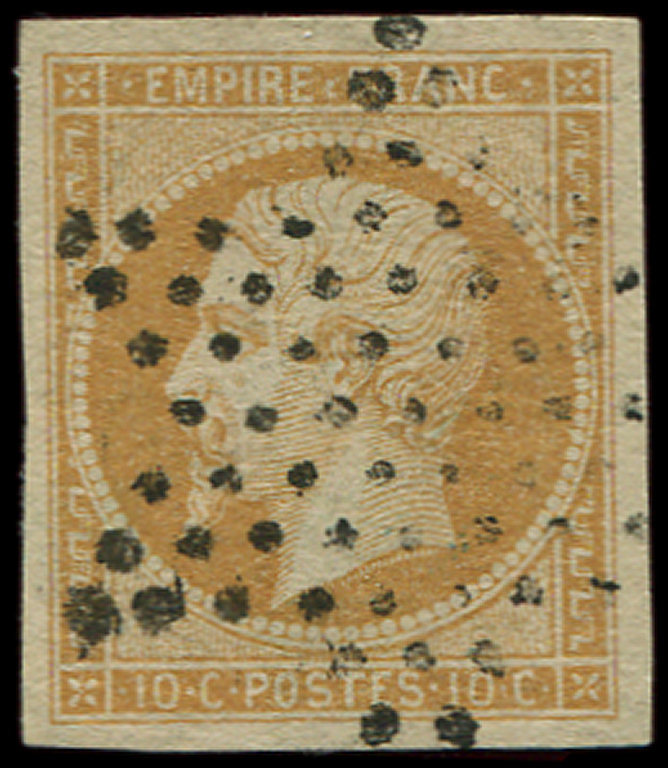 13A  10c. Bistre, T I, Nuance Claire, Grandes Marges, Obl. Etoile, TTB/Superbe - 1853-1860 Napoléon III