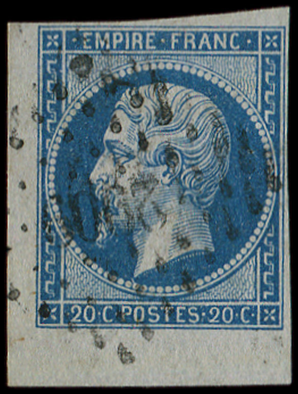 14B  20c. Bleu, T II, Petit Bdf, Obl. PC, TTB/Superbe - 1853-1860 Napoléon III