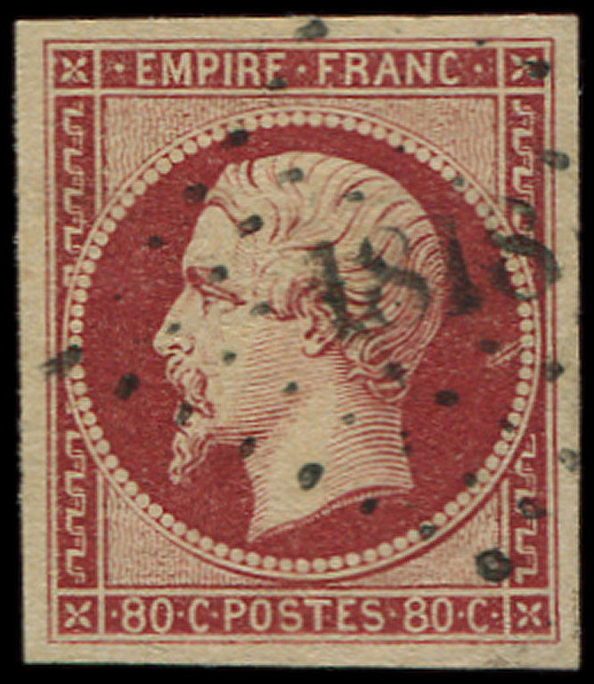 17Aa 80c. Carmin Clair, Obl. PC 1818, TTB - 1853-1860 Napoléon III