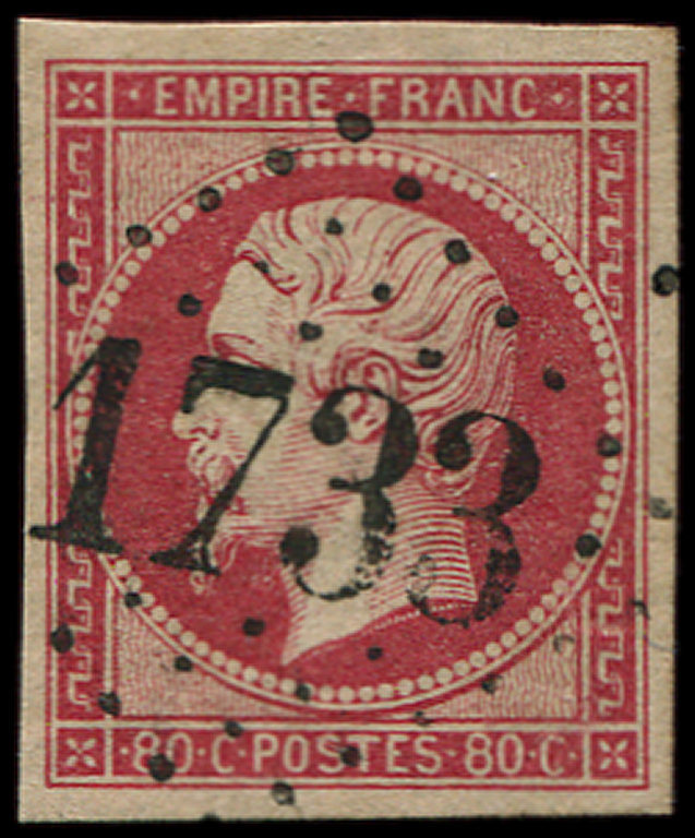 17B  80c. Rose, Obl. GC 1733, TTB - 1853-1860 Napoléon III