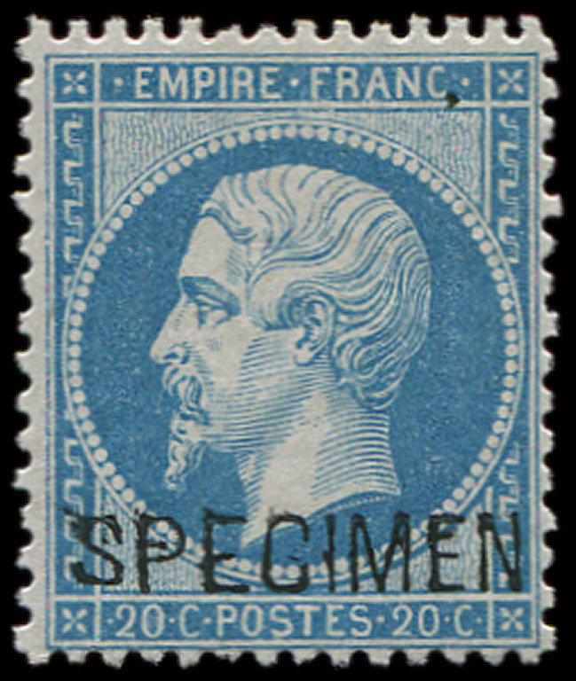 ** S22d 20c. Bleu, Surch. SPECIMEN, TB - 1862 Napoléon III