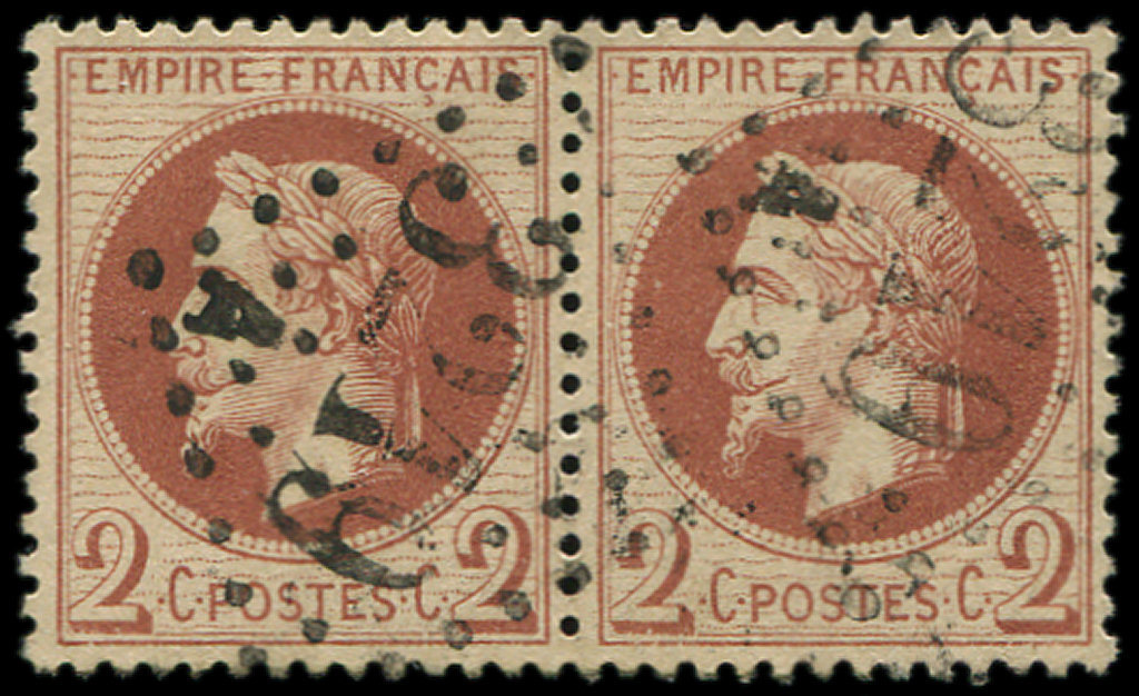 26B   2c. Rouge-brun Clair T II, PAIRE Obl. 32019A, TTB - 1863-1870 Napoléon III Lauré