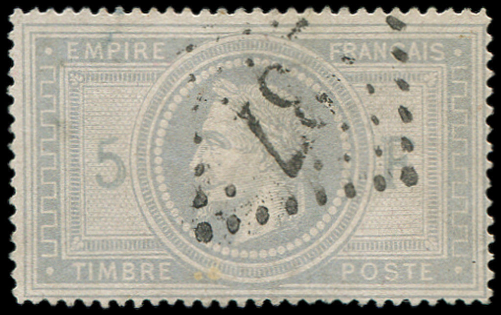 33    5f. Violet-gris, Obl. GC 237, Cl., Aspect TB. C - 1863-1870 Napoléon III Lauré