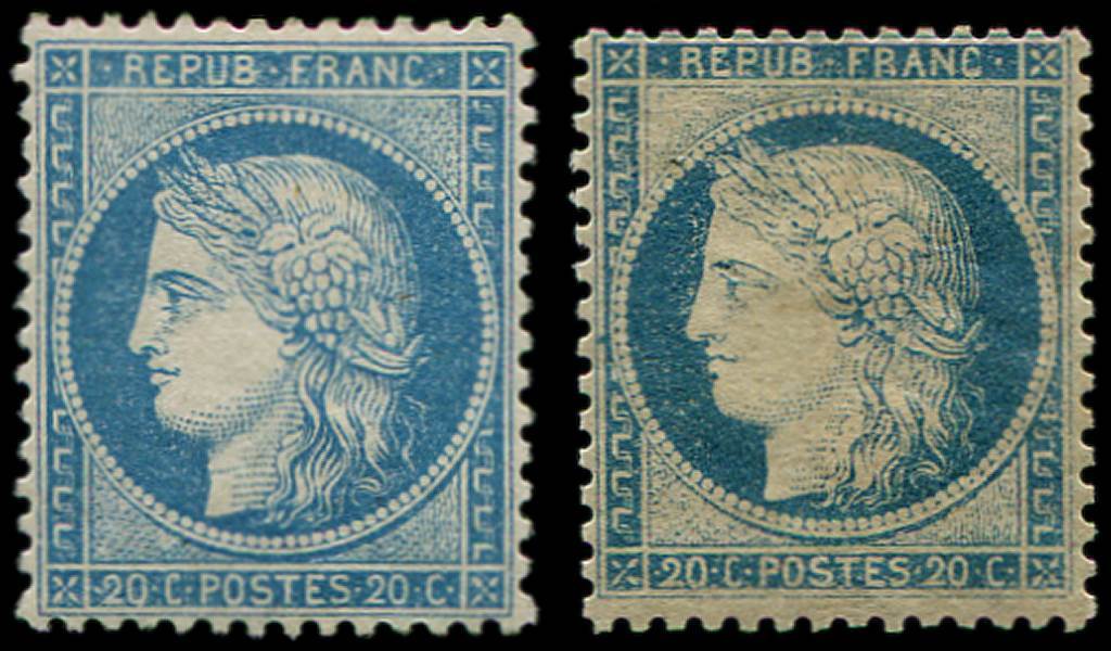 * 37 Et 37b, 20c. Bleu Et Bleu Papier Jaunâtre, Gomme à Voir, Aspect TB - 1870 Siège De Paris