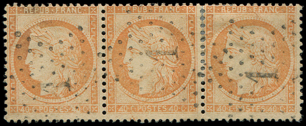 38f  40c. Orange, PAIRE Des Deux 4 RETOUCHES Dans Une Bande De 3 (cases 145/7), Petite Ch. De Renfort, Obl. Etoile 1, à - 1870 Siège De Paris