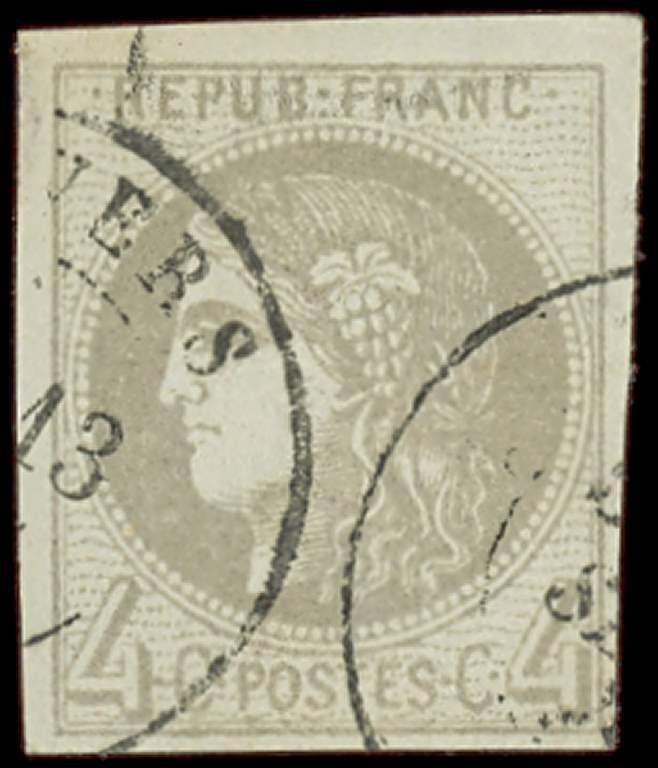 41B   4c. Gris, R II, Oblitéré Càd, TB - 1870 Emission De Bordeaux