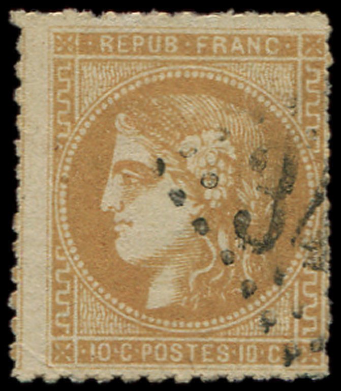 43B  10c. Bistre-jaune, R II, Dentelure Privée 11 1/2 X 12, Obl. GC, TB - 1870 Emission De Bordeaux