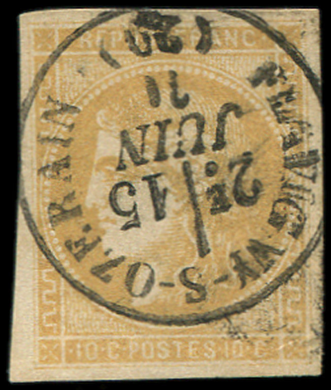 43B  10c. Bistre-jaune, R II, Obl. Càd T16 FLAVIGNY-S-OZERAIN 15/1/71, Petit Cl., Aspect TB - 1870 Emission De Bordeaux