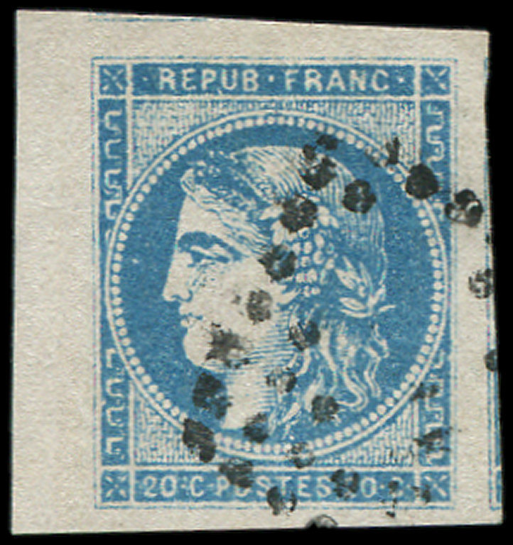45C  20c. Bleu, T II, R III, Obl., Bdf Et Marges énormes, Superbe. S - 1870 Emission De Bordeaux