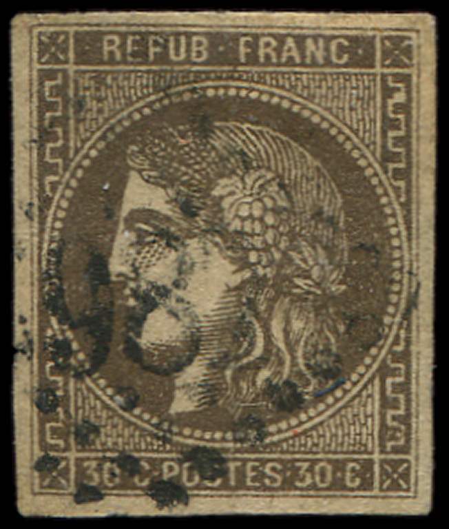 47   30c. Brun, Oblitéré GC, TB. C - 1870 Emission De Bordeaux