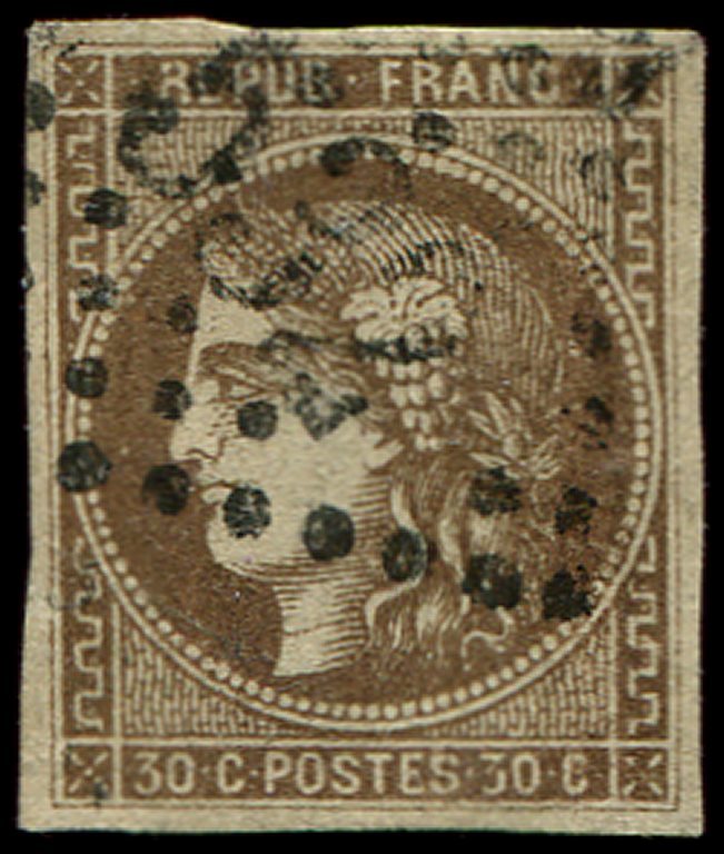 47   30c. Brun, Oblitéré GC, TB - 1870 Emission De Bordeaux