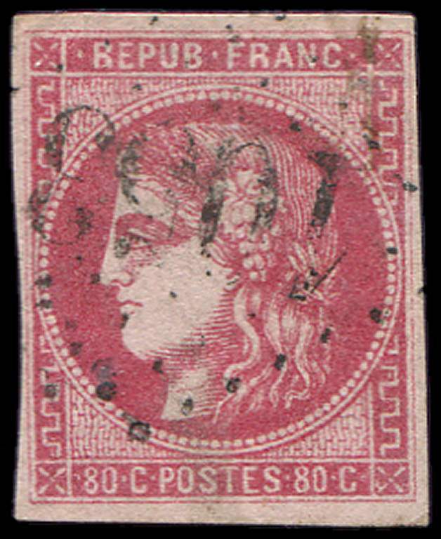 49   80c. Rose, Oblitéré GC, TB - 1870 Emission De Bordeaux