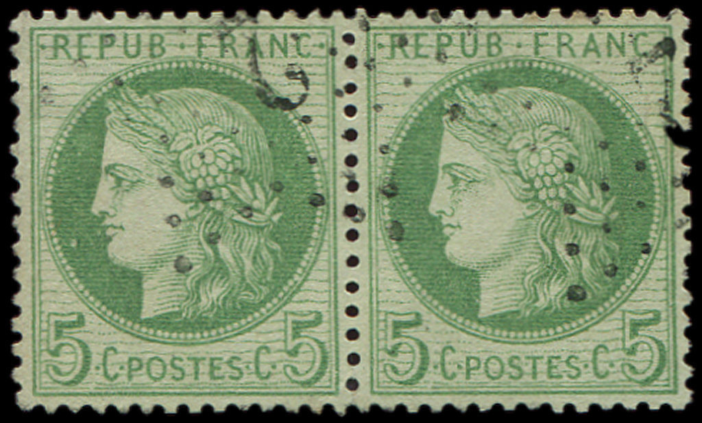 53b   5c. Vert-jaune Sur Jaunâtre, PAIRE Obl. Etoile 2, Centrage Parfait, TTB/Superbe - 1849-1876: Période Classique