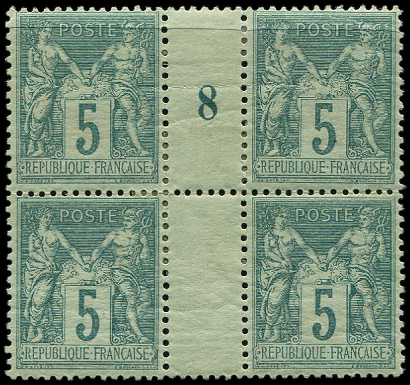 * 75    5c. Vert, BLOC De 4 Mill.8, TB - 1876-1878 Sage (Type I)