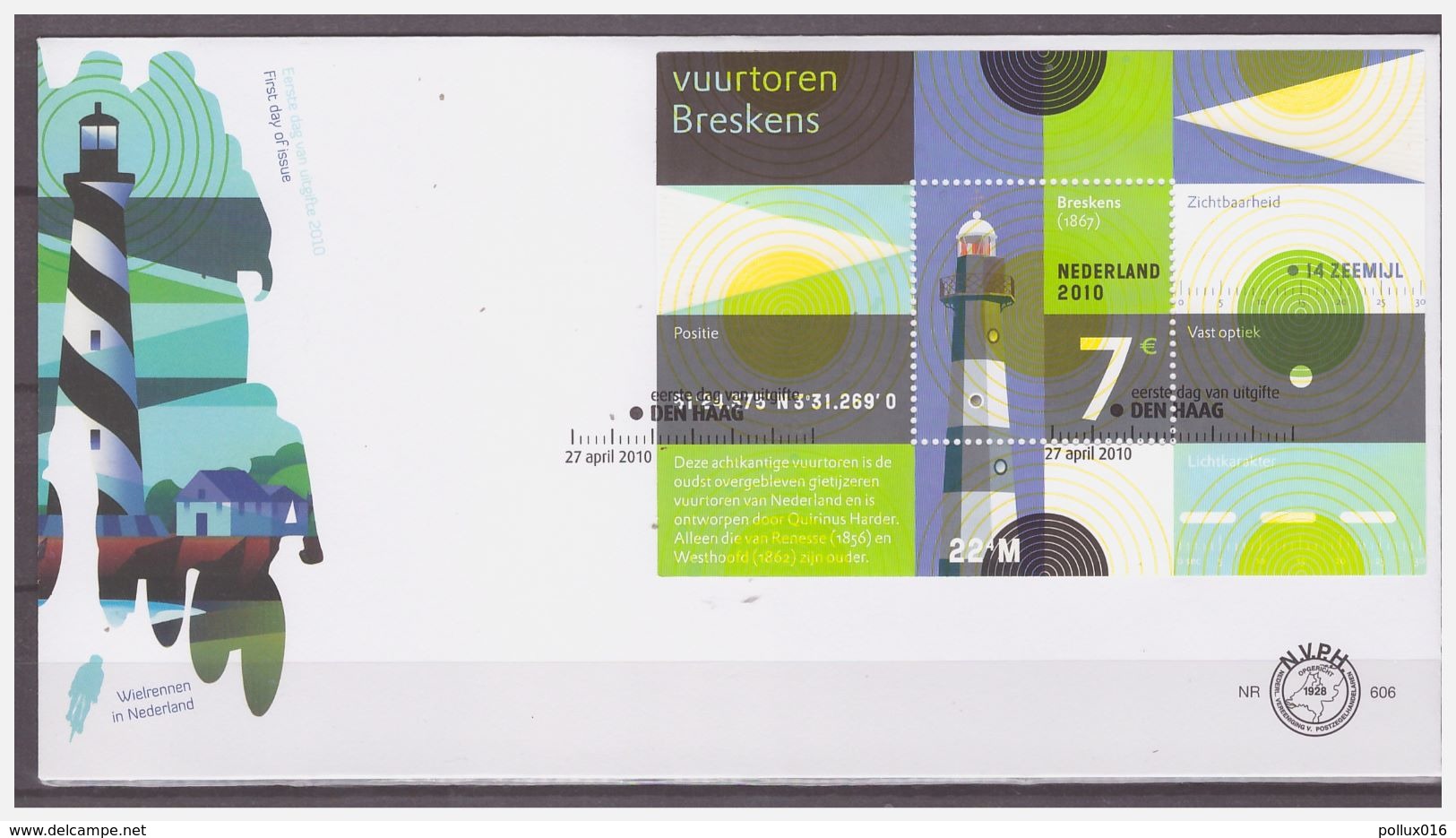 Nederland / Netherlands 2010 FDC 606 Vuurtoren Lighthouse S/S - FDC