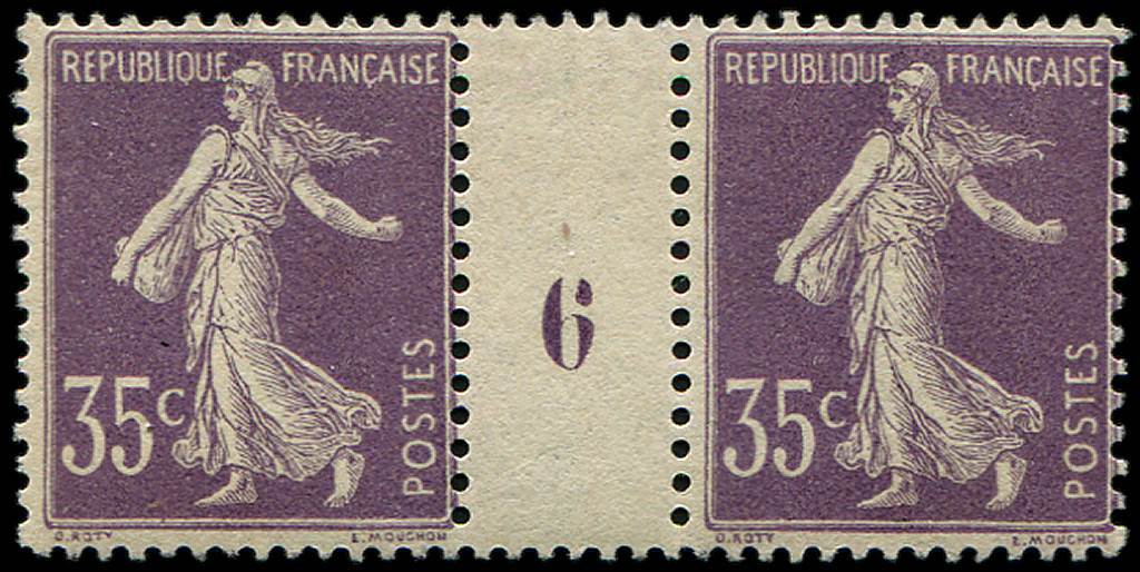** 136   Semeuse Chiffres Maigres, 35c. Violet, PAIRE Mill.6, Inf. Adh. S. Interp., TB - Neufs