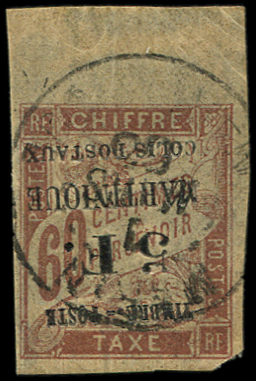 MARTINIQUE 60a : 5f. S. 60c. Brun, Surch. RENVERSEE, Obl. S. Fragt, Bdf, TB, Certif. Scheller - Autres & Non Classés