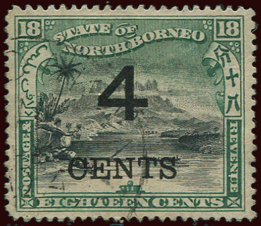 BORNEO DU NORD 90 : 4c. Sur 18c. Vert Et Noir, Obl., TB - Bornéo Du Nord (...-1963)