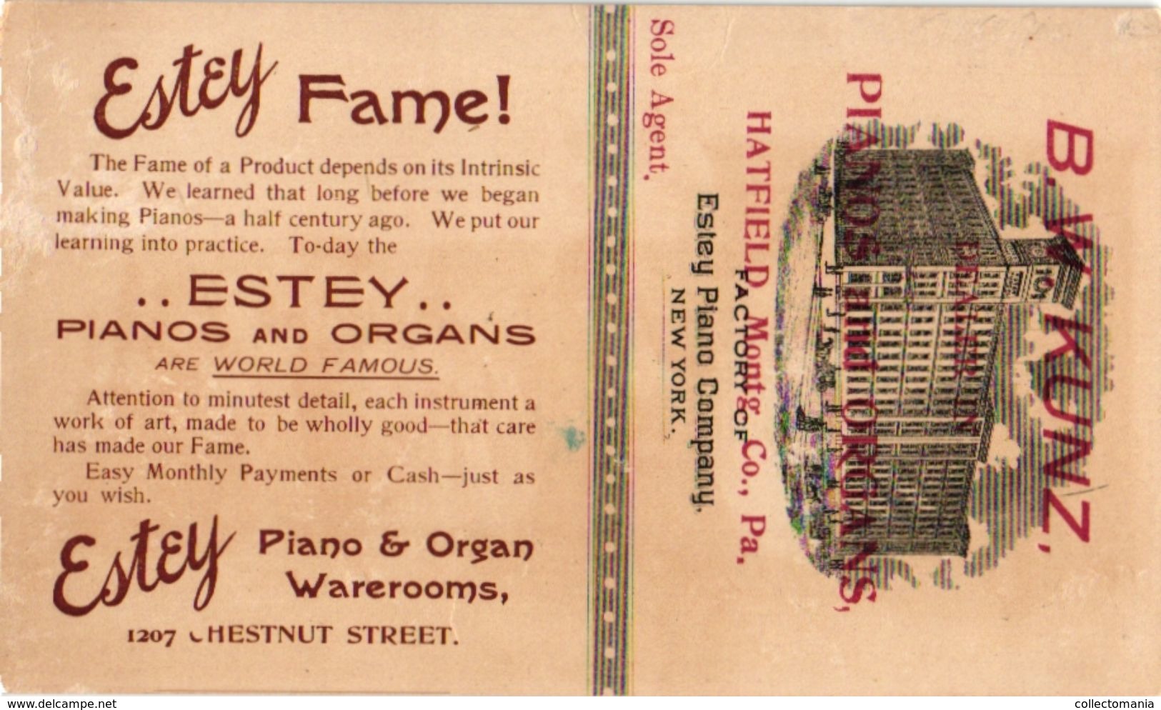 1 Trade Card Chromo  Fabrique Piano Pub. Estey  Pianos & Organs  Orchestra Club Anno 1897    USA  Lithography - Autres & Non Classés