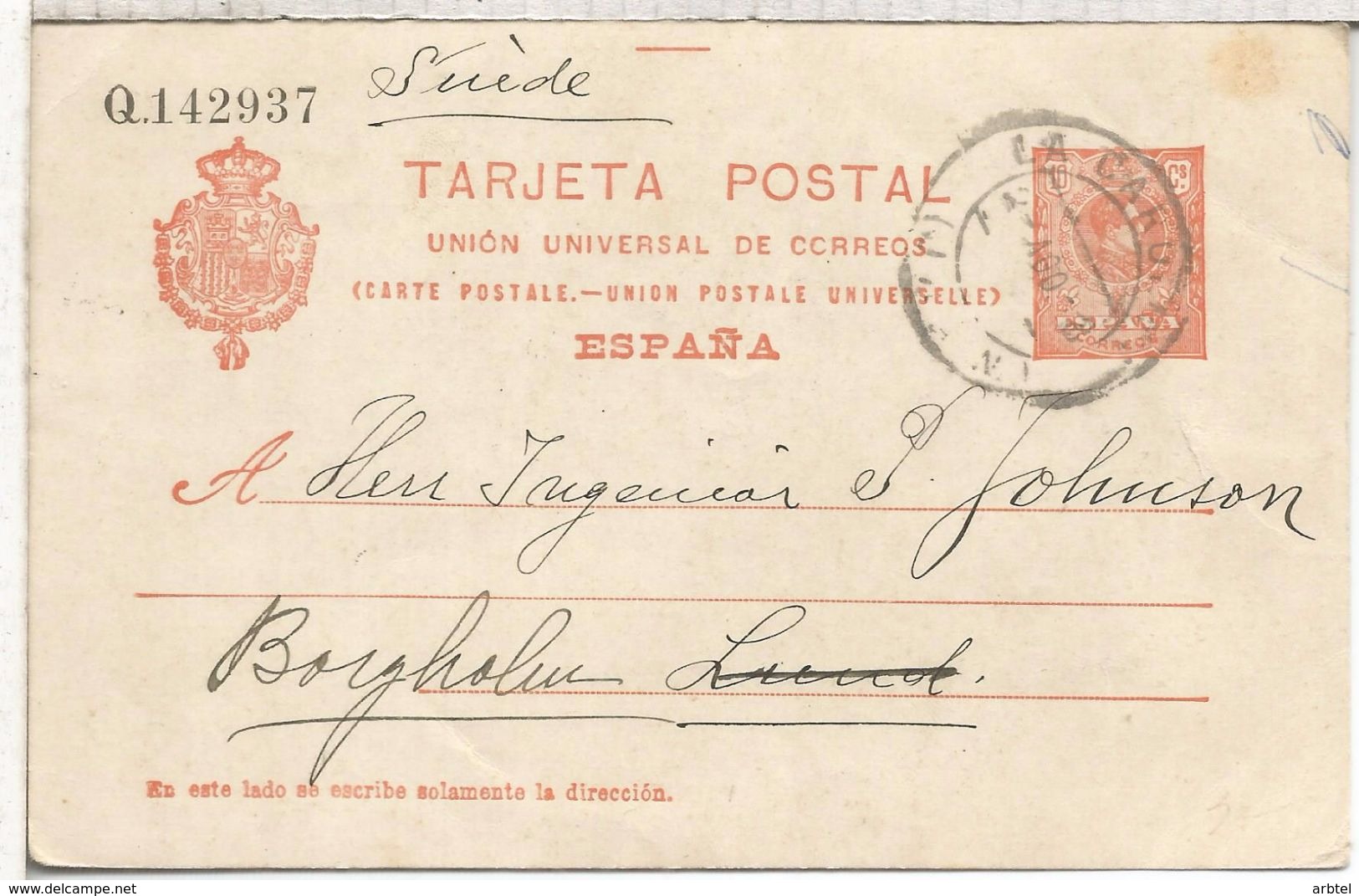 ENTERO POSTAL 1913 DE LA CAROLINA JAEN A SUECIA - 1850-1931