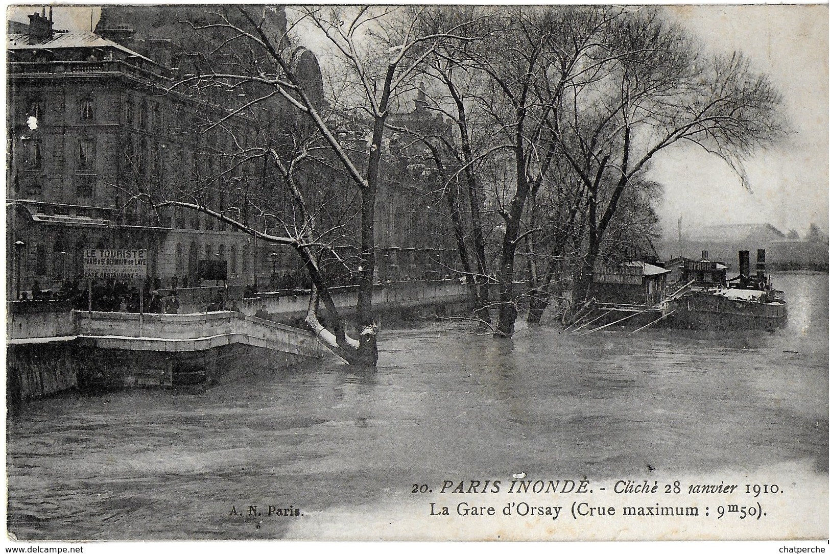PARIS 75 SEINE INONDATIONS DE 1910 20 PARIS INONDE CLICHE 28/01/1910 LA GARE D'ORSAY - Inondations De 1910