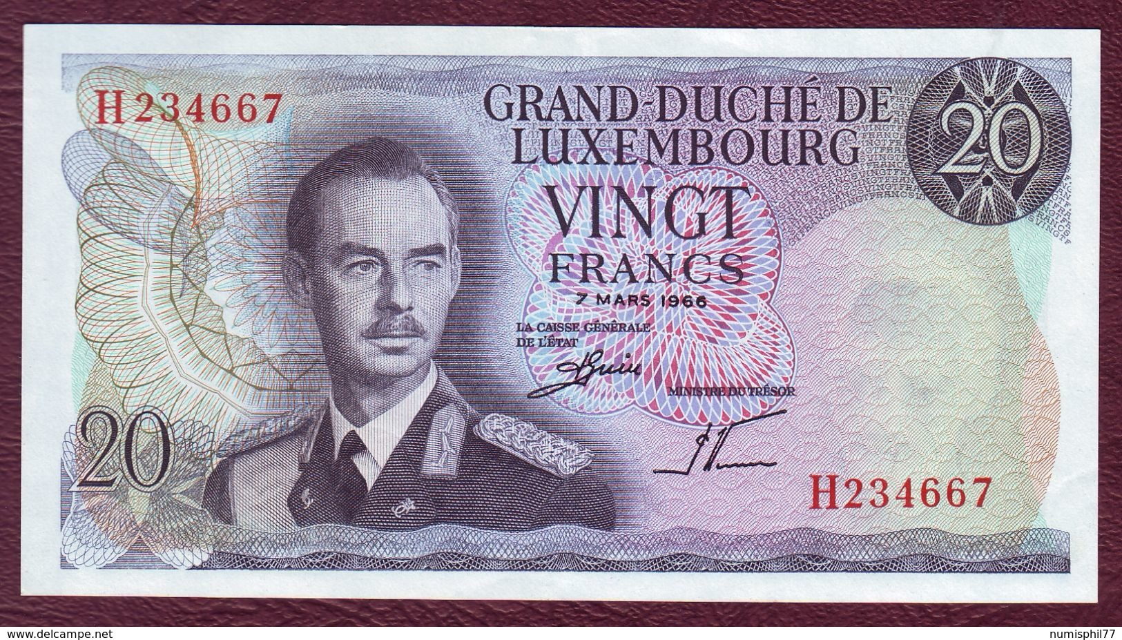 LUXEMBOURG - 20 FRANCS Grand Duc Jean - 07/03/1966 - Pick.54a - Luxembourg