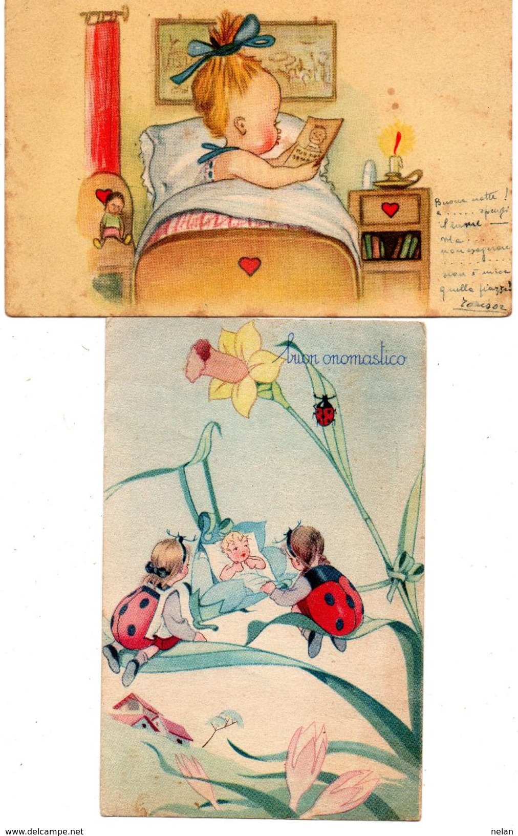 LOTTO 2 CARTOLINAE-BAMBINI- ANNI 1940-VIAGGIATE - Kinder-Zeichnungen