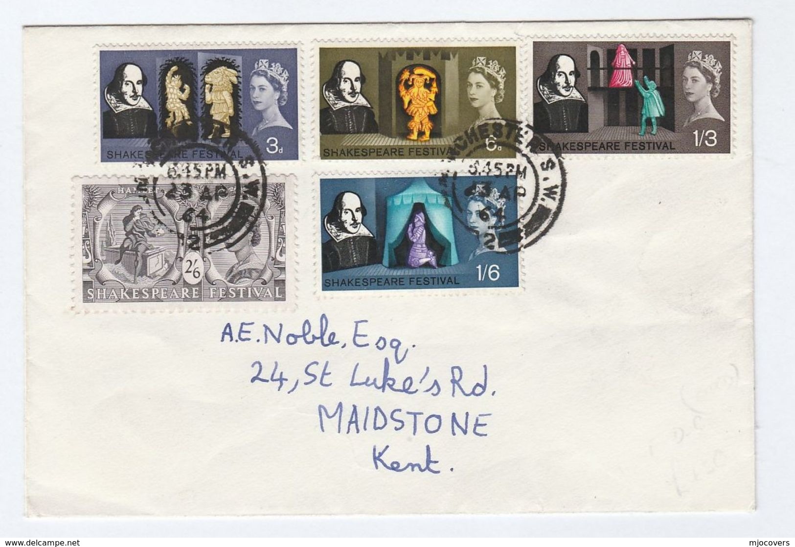 1964 Totnes Cds GB FDC Stamps SHAKESPEARE Cover Theatre - 1952-1971 Dezimalausgaben (Vorläufer)