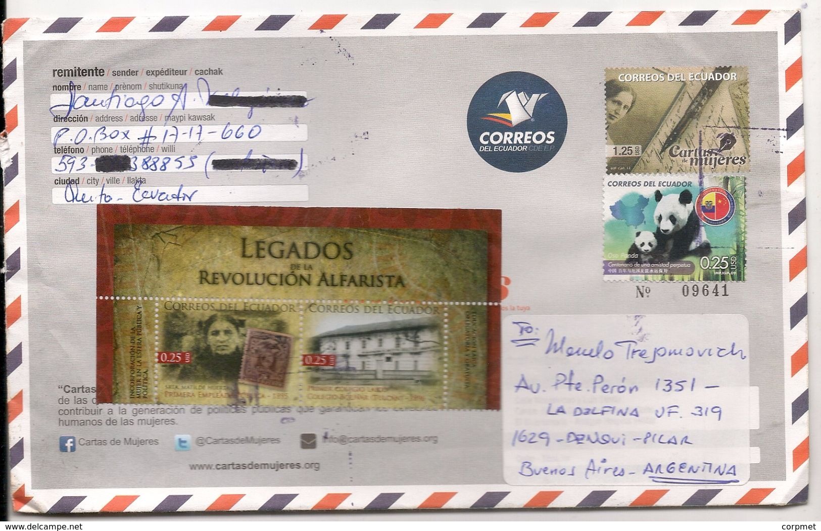 ECUADOR - Uprated Entire Cover LETTERS OF WOMEN + PANDA Bear (Ecuador-China Friendship Stamp) + 2 ALFARO REVOLUTION St - Ecuador