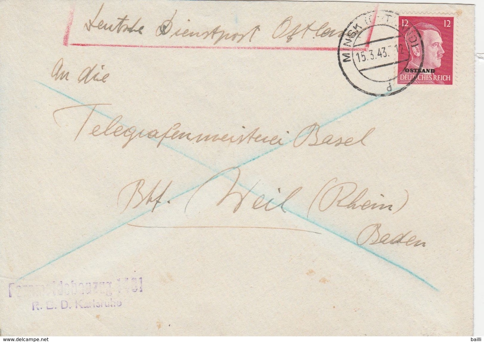 Occupation Allemande En Ukraine Lettre De Minsk 1943 - Occupation 1938-45