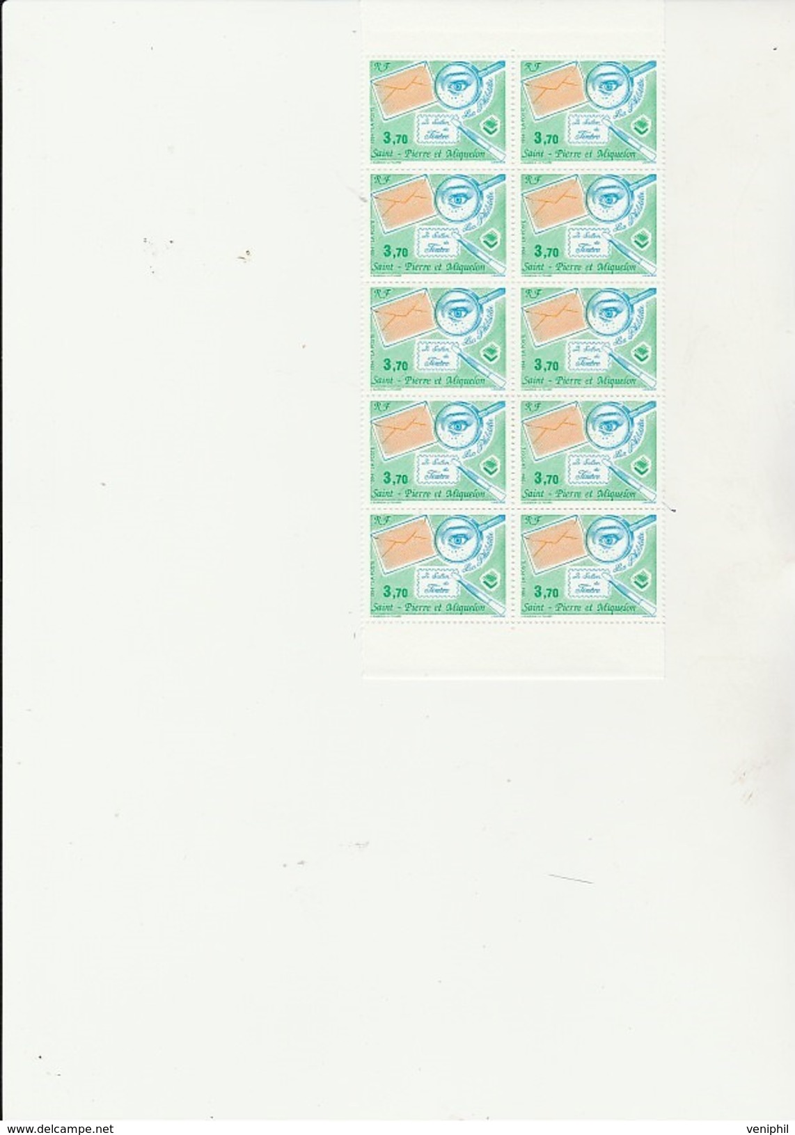 ST PIERRE ET MIQUELON   - FRAGMENT DE FEUILLE DE 10TIMBRES N° 606- NEUF  XX - ANNEE 1994- COTE : 20 &euro; - Unused Stamps