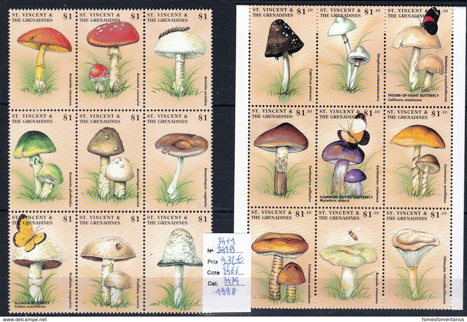 18 Timbres **TTB Haute Qualité Champignon  Mushroom De Saint Vincent, Grosse Cote - Mushrooms