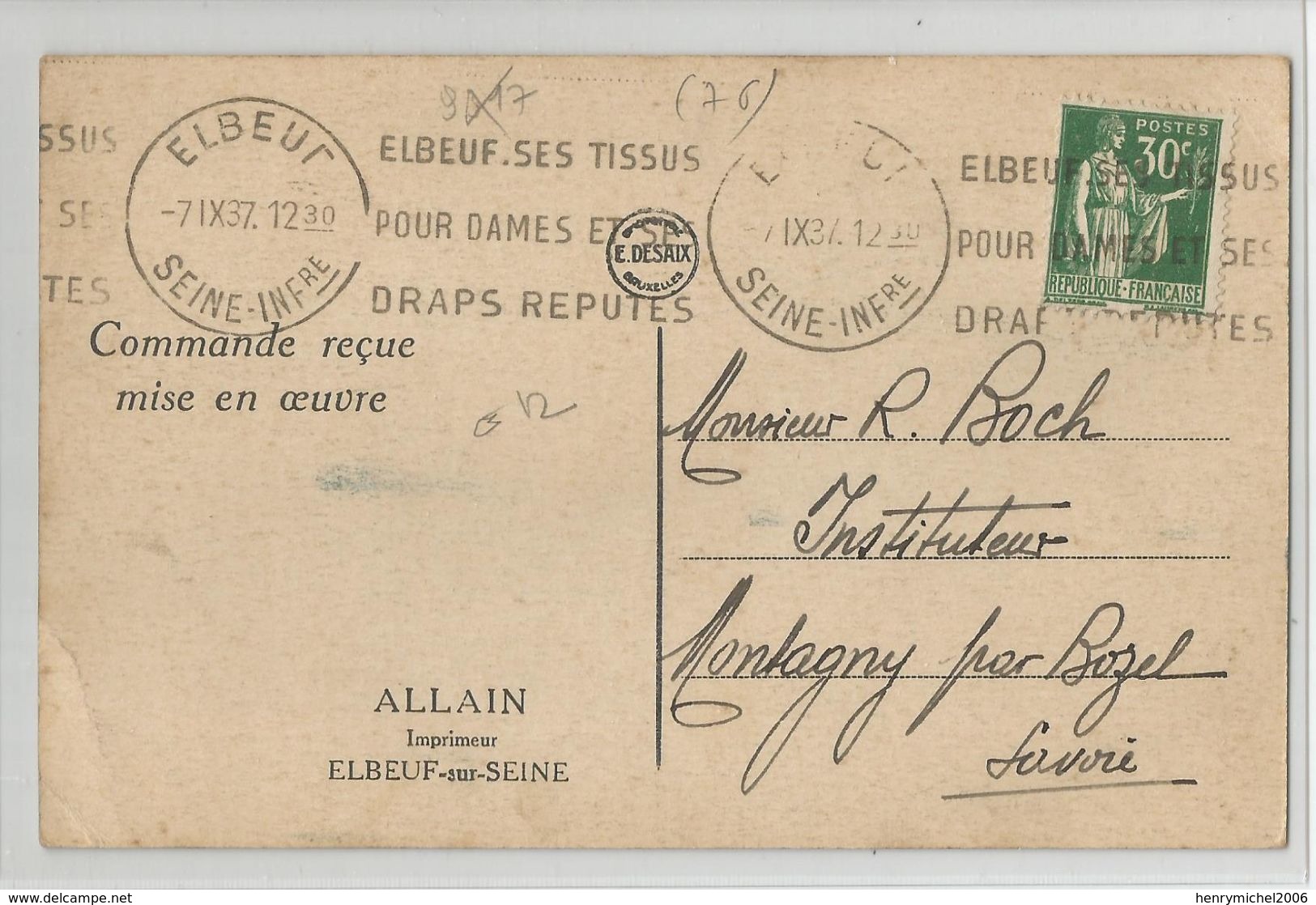 76 - Elbeuf Sur Seine - La Plage Peche A La Crevette 1937 Ed Allain Imprimeur - 2 Scans - Elbeuf