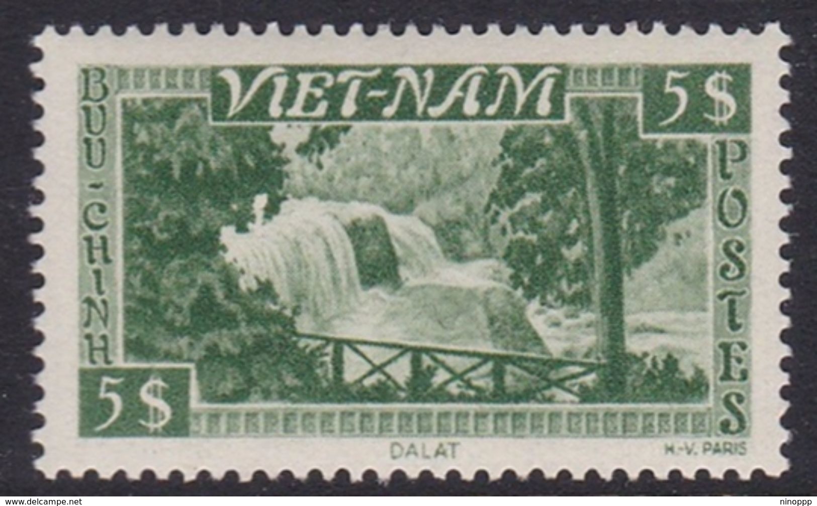 South Vietnam S10 1951 Bongour Falls 5 Pi Green Mint Hinged - Vietnam