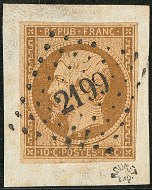 No 9b, Obl Pc 2199, Sur Petit Fragment. - TB - 1852 Louis-Napoleon