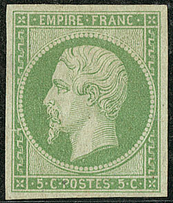 * No 12b, Vert-jaune, Am. Dans La Marge Touchant Le Filet, Pd, TB D'aspect - 1853-1860 Napoleon III