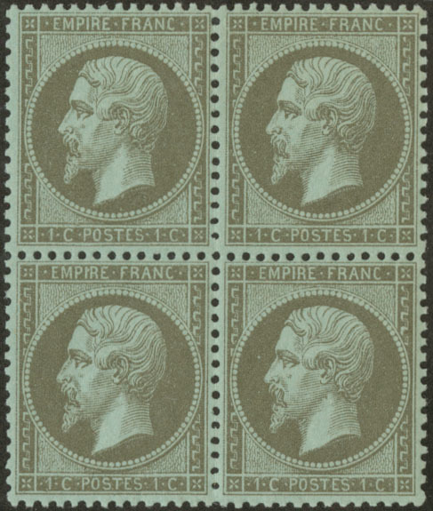 ** No 19, Vert Olive, Bloc De Quatre (deux Ex *, Quasiment **), Très Frais. - TB - 1862 Napoleon III