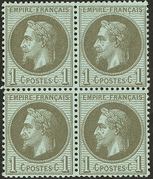 ** No 25, Vert-bronze, Bloc De Quatre, Très Frais Et Centré. - TB - 1863-1870 Napoleon III With Laurels