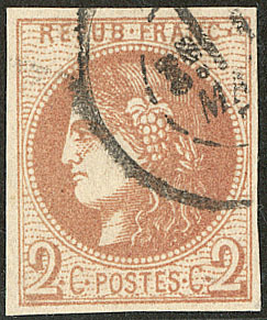 No 40IIf, Marron, Pos. 5, Obl Cad. - TB - 1870 Bordeaux Printing