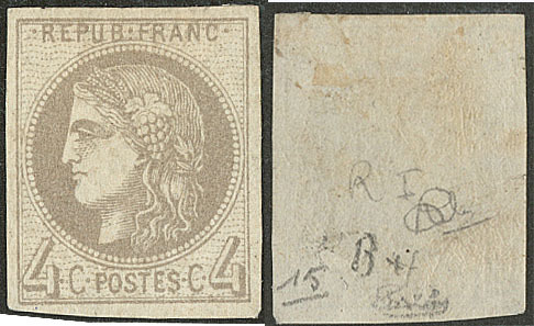 * Report I. No 41I, Gris Jaunâtre, Pos. 15, Jolie Pièce. - TB. - R - 1870 Bordeaux Printing