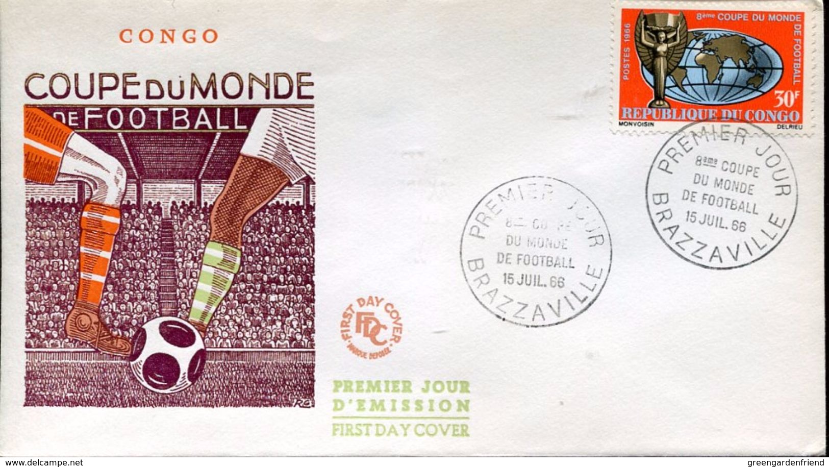 25418 Congo, Fdc  1966  World  Football Cup 1966,  Rimet Cup - 1966 – Inglaterra