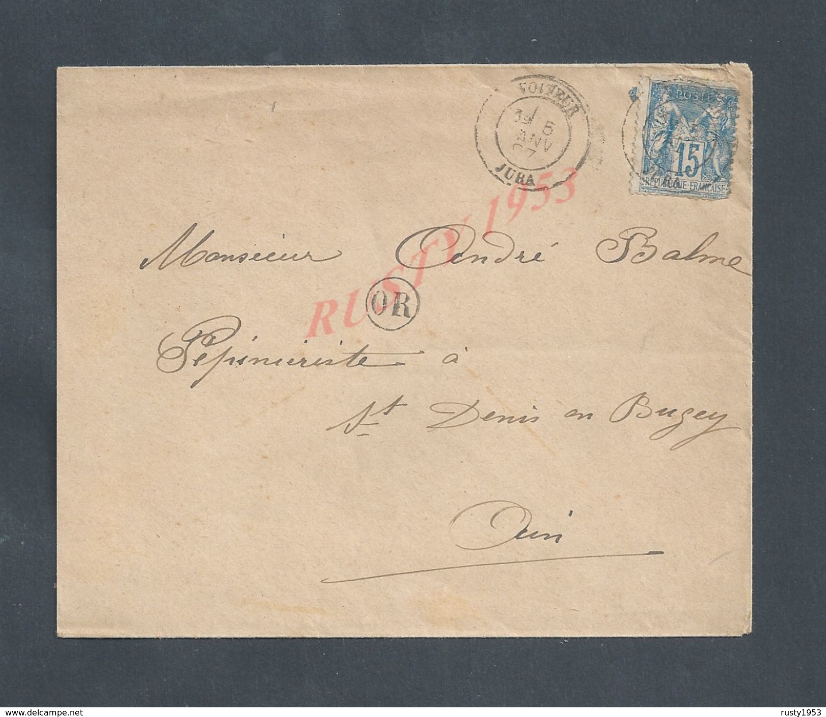 LETTRE SUR TIMBRE SAGE CAD VOITEUR 1897 + PETIT CACHER OR AU VERSO CACHET PERLE SAINT DENIS EN BUGEY : - 1898-1900 Sage (Type III)