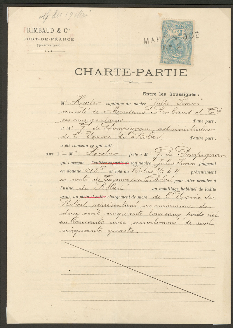 LETTRE DIMENSION. Type "Médaillon" De Tasset. No 53, Sur Document Maritime De Fort De France Pour Cayenne Mai 1904. - TB - Other & Unclassified