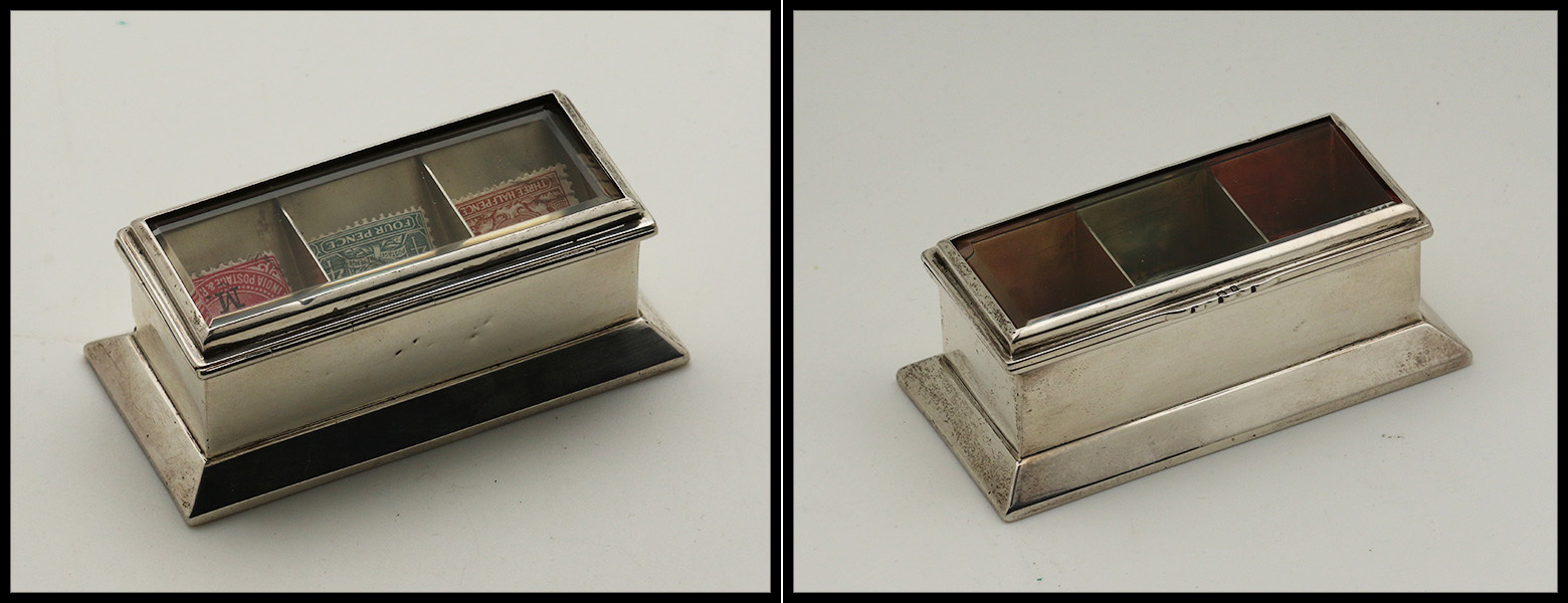 Boite Anglaise En Argent, Couvercle à Fenêtre, Verre Biseauté, Poinçons De Contrôle, 3 Comp., 82x41x30mm. - TB - Stamp Boxes