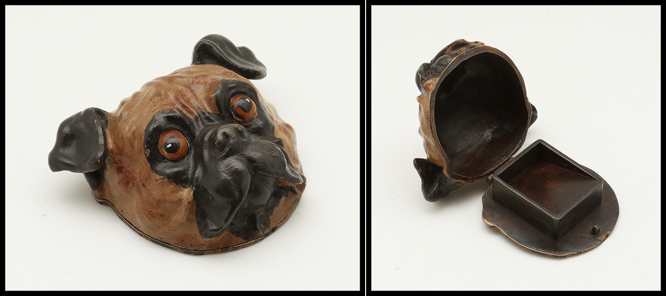 Boîte En Bronze De Vienne, "Tête De Chien Boxer", 1 Comp., 52x60x30mm, Superbe. - R - Stamp Boxes