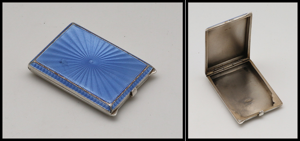 Etui En Argent, émaillé Bleu Ciel Sur Couvercle, Poinçons De Contrôle, 1 Comp., 58x42x10mm. - TB (1ère Pièce Signalée) - Stamp Boxes